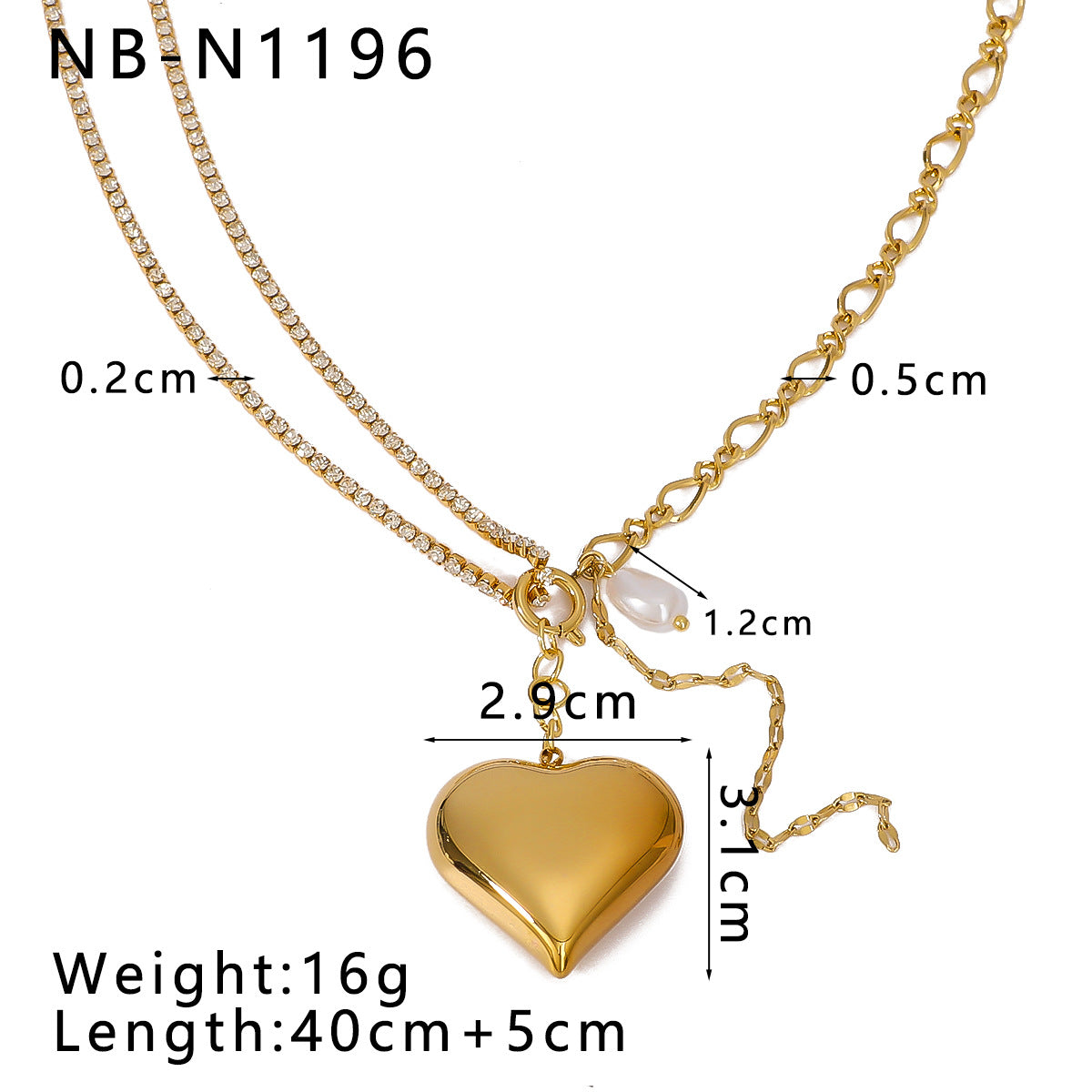 Ins Style Heart Shaped Stainless Steel Pendant Necklace with 18K Gold Plating and Pearl Inlay for Women