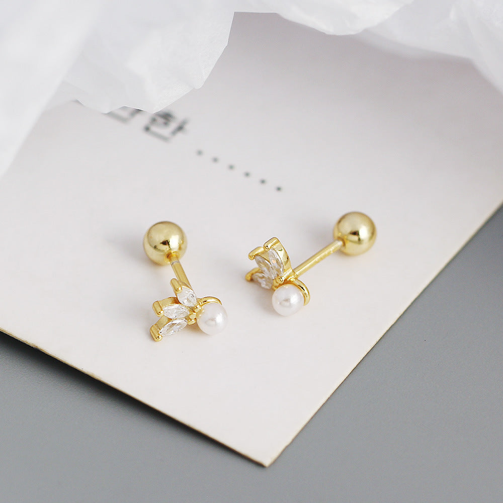 Elegant 925 Sterling Silver Geometric Marquise Cubic Zirconia Screw Back Stud Earrings for Women