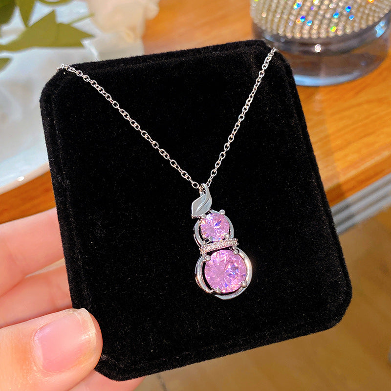 Minimalist Sweet Titanium Steel Plated Gourd Pendant Necklace with Cubic Zirconia for Women