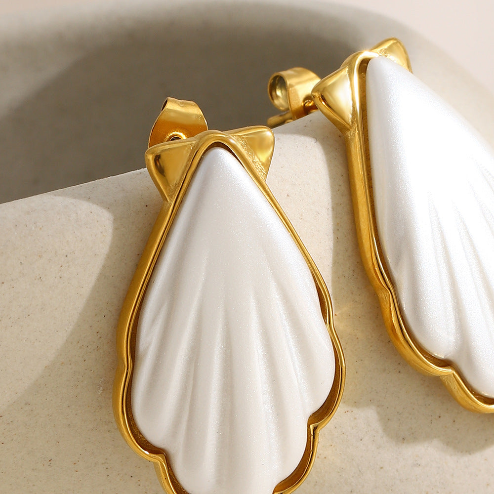 Elegant Geometric Stainless Steel 18K Gold Plated Acrylic Shell Earrings for Women
