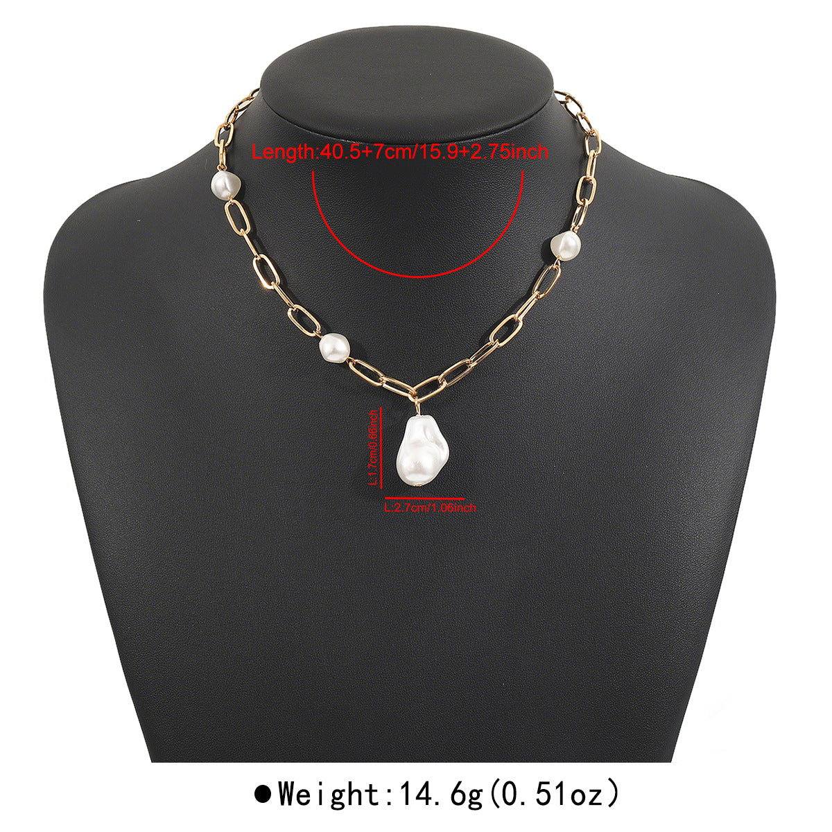 Collana Pendente Geometrica Minimalista con Base in Lega e Intarsio in Perla Finta, Catenina Clavicola in Acciaio al Titanio Placcato per Donne