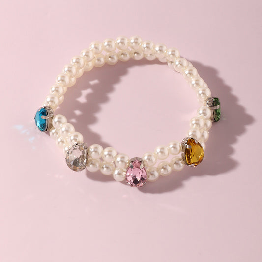Braccialetto a doppio strato fatto a mano con perle e design con perline per ragazze, in plastica e resina a forma rotonda con accenti in vetro, gioiello stile principessa per età 6-10