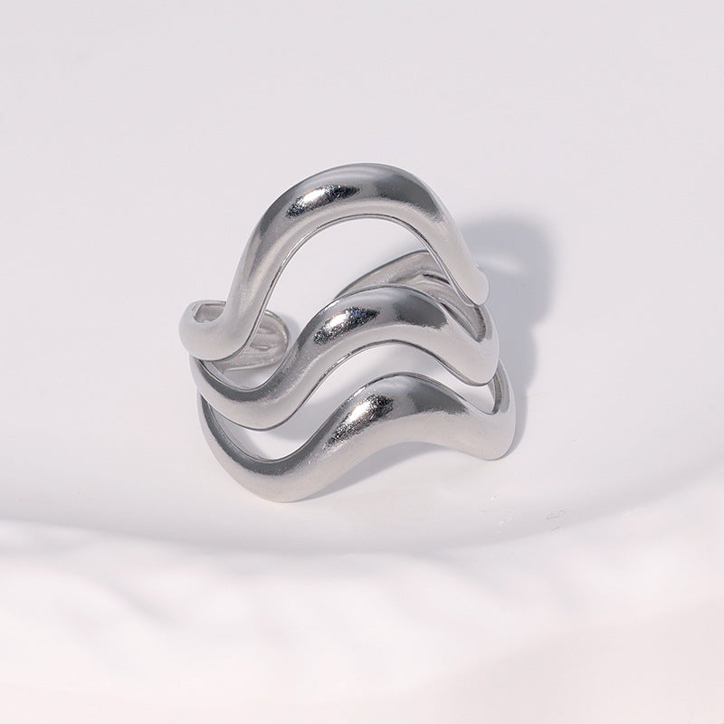 Anello Aperto Geometrico Minimalista di Lusso da Donna, Gioielli in Acciaio al Titanio Placcato Oro 18K