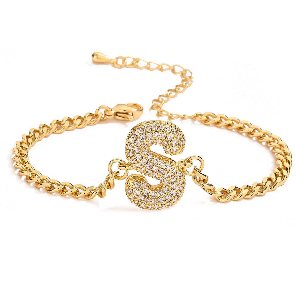Minimalist Hip-hop 18K Gold Plated Letter Cubic Zirconia Bracelet for Women