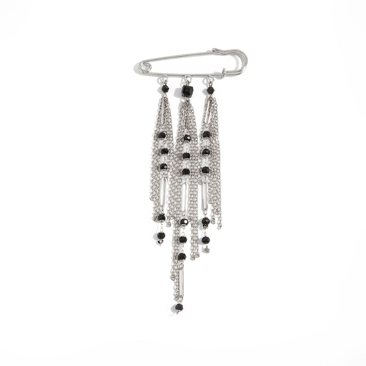 Hip-hop Plated Iron Heart Crystal Brooch Pin with Chain Tassel DIY Charm Bar