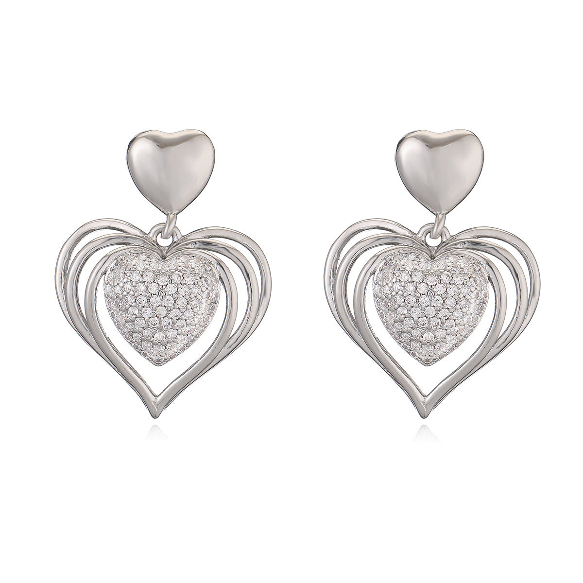 Orecchini Minimalisti Irregolari Geometrici in Rame con Placcatura in Oro Vero e Accenti a Cuore in Zirconia per Donna