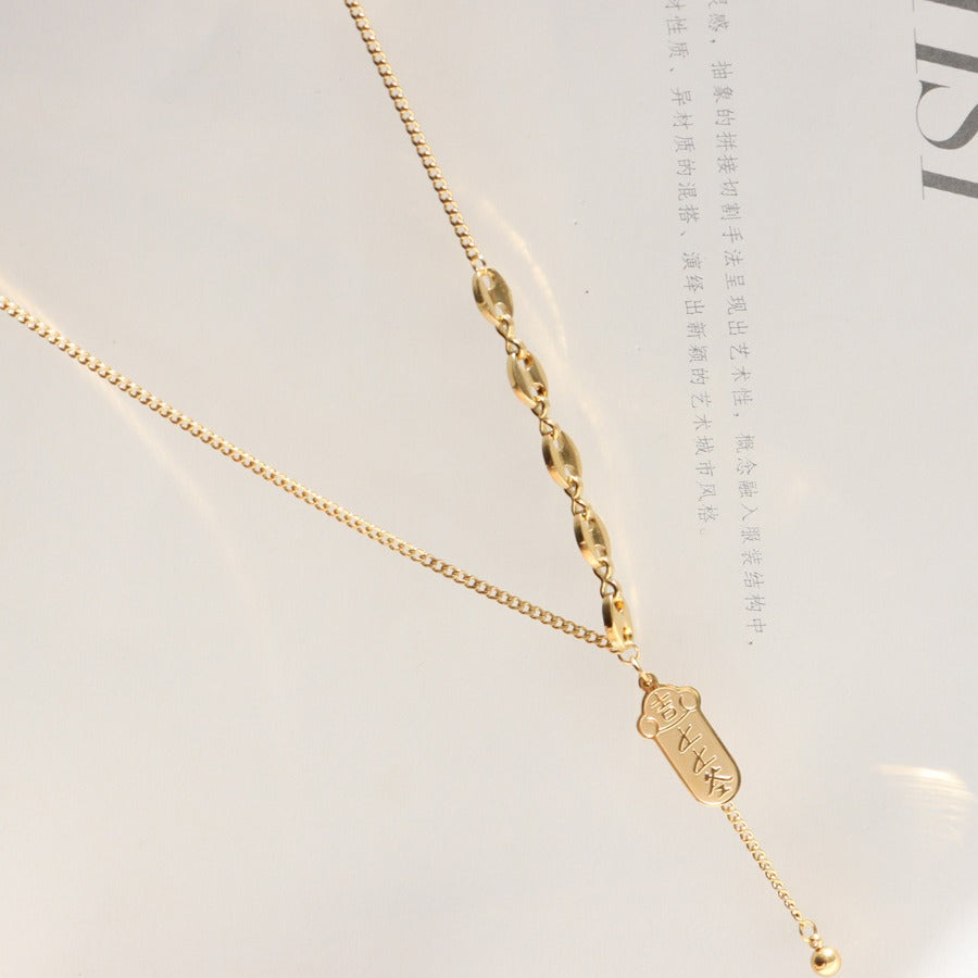Fashionable Lucky Charm Zodiac Pendant Necklace for Women and Men in Titanium Steel with Traditional Wan Pattern and Minimalist Locket Chain