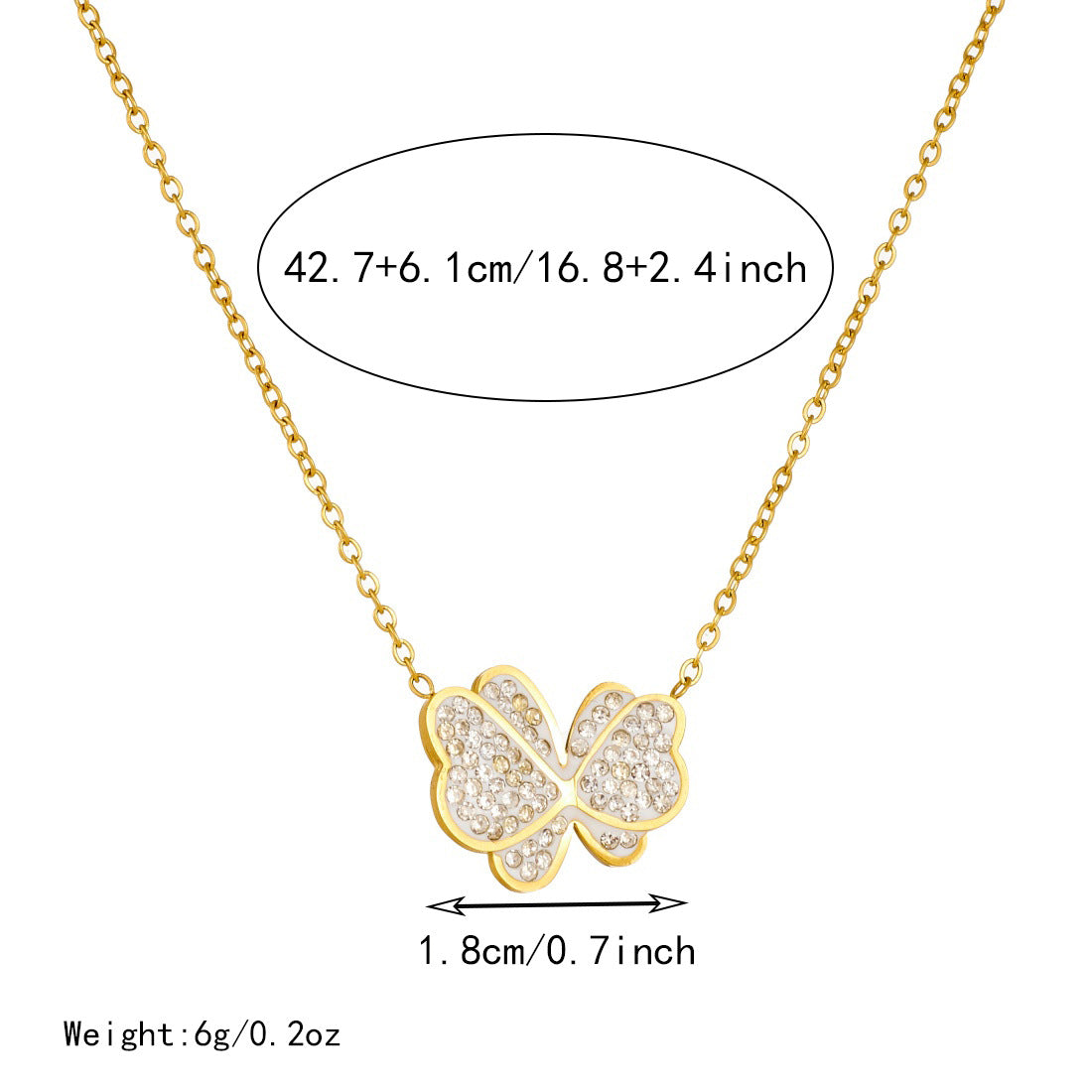 Elegant Gold Plated Stainless Steel Butterfly Necklace with Rhinestone Inlay and Cable Chain for Women
