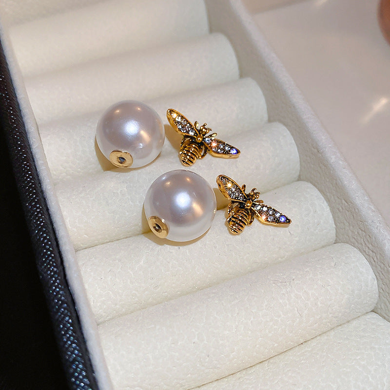 Eleganti Orecchini a Perno da Donna in Stile Francese Vintage con Zirconi Geometrici e Perle Imitazione