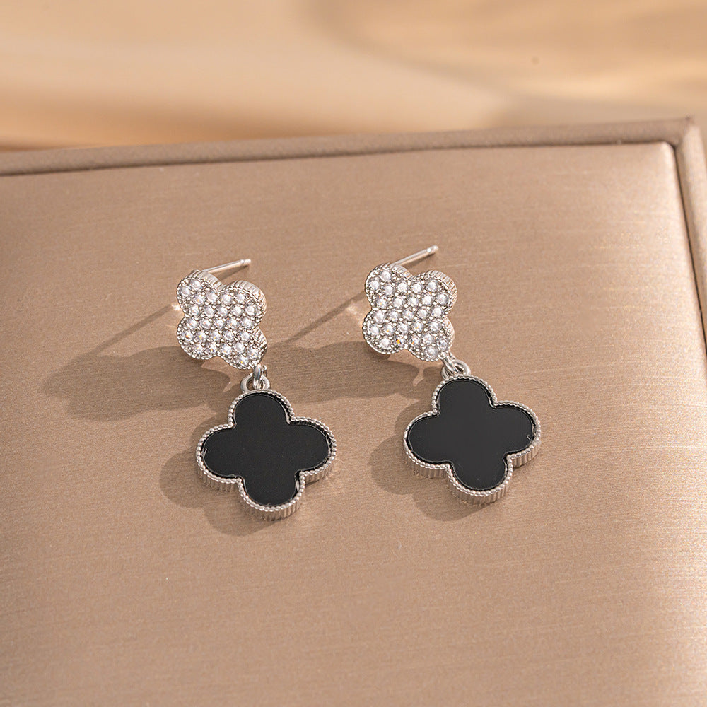 Set collana di lusso in acciaio al titanio geometrico con dettagli in strass micro-pavé e catena a maglie ovali per donna