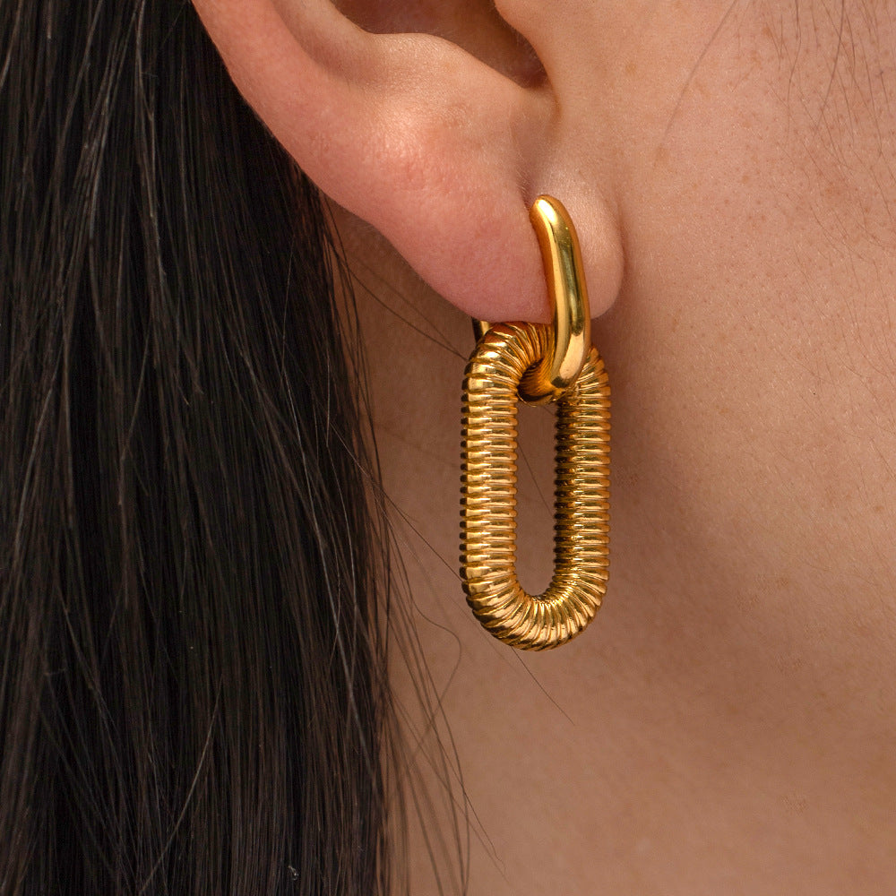 Exaggerated 18K Gold Plated Geometric Square Stainless Steel Earrings for Women