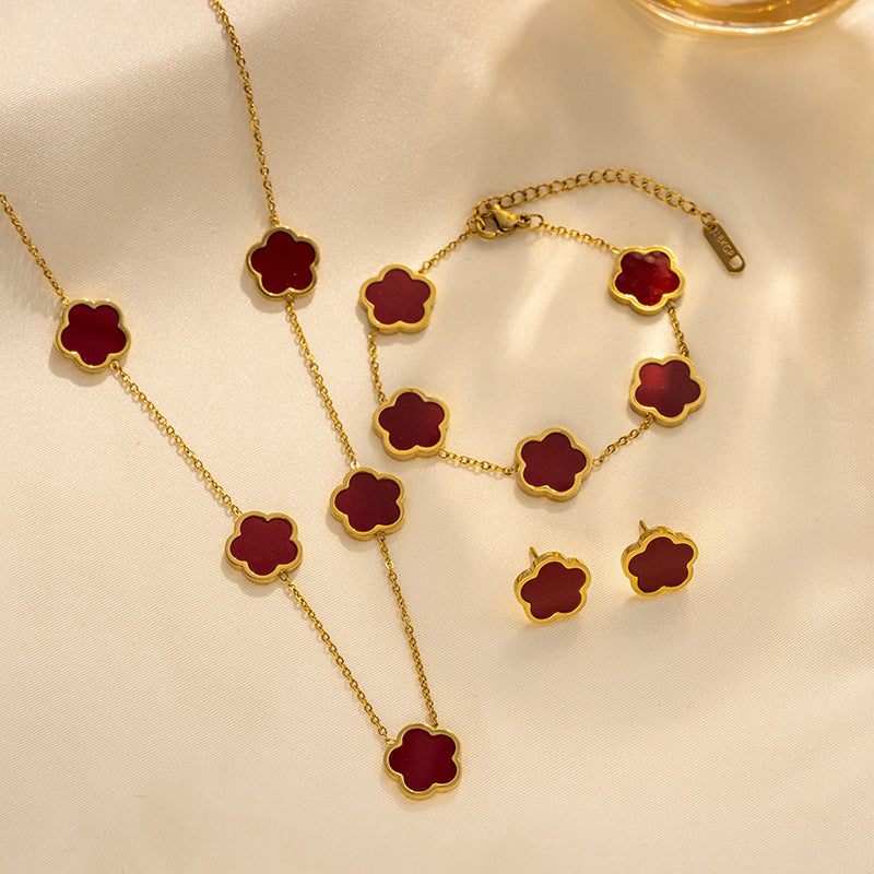 Set di Collane da Donna Minimaliste di Lusso con Cuore e Forme Geometriche in Acciaio al Titanio, Placcate Oro e con Catena a O