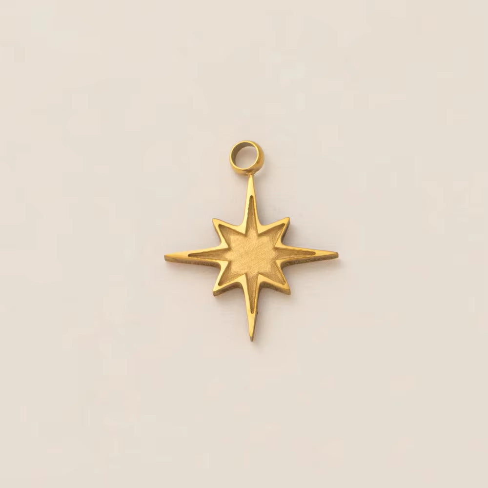 Ciondolo Bar Vintage in Acciaio Inossidabile Placcato Oro 18K con Motivo Geometrico Sole, Luna e Stella