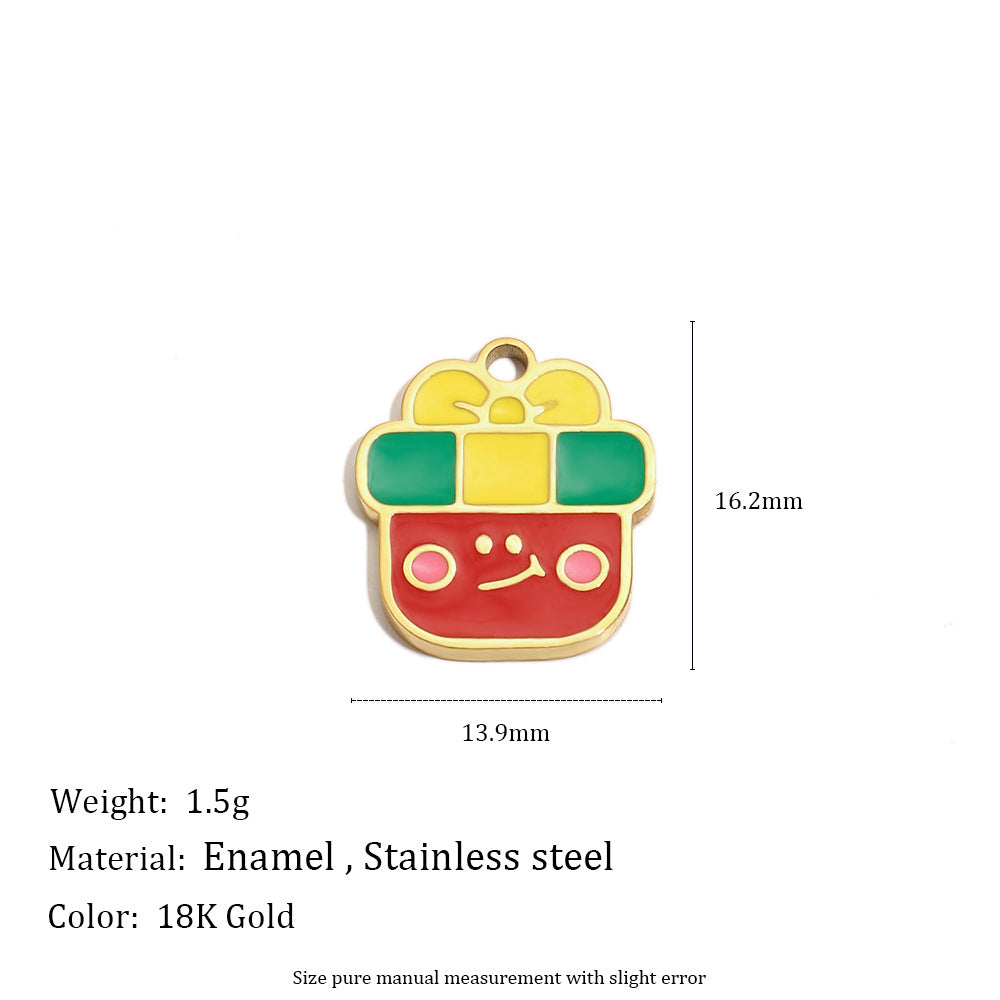 Colgante Minimalista de Moda con Temática Navideña en Acero Inoxidable con Baño de Oro de 18K con Motivos de Copo de Nieve y Papá Noel