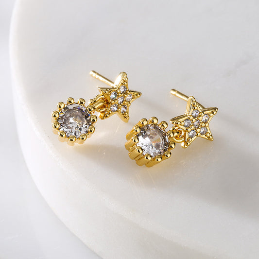 Aretes Geométricos Minimalistas para Mujer de Cobre con Baño de Oro Real y Circonitas