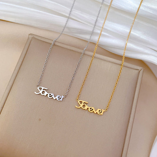 Minimalist Geometric Titanium Steel Plated Necklace for Women with Clean Letter Design and Clavicle Chain Style