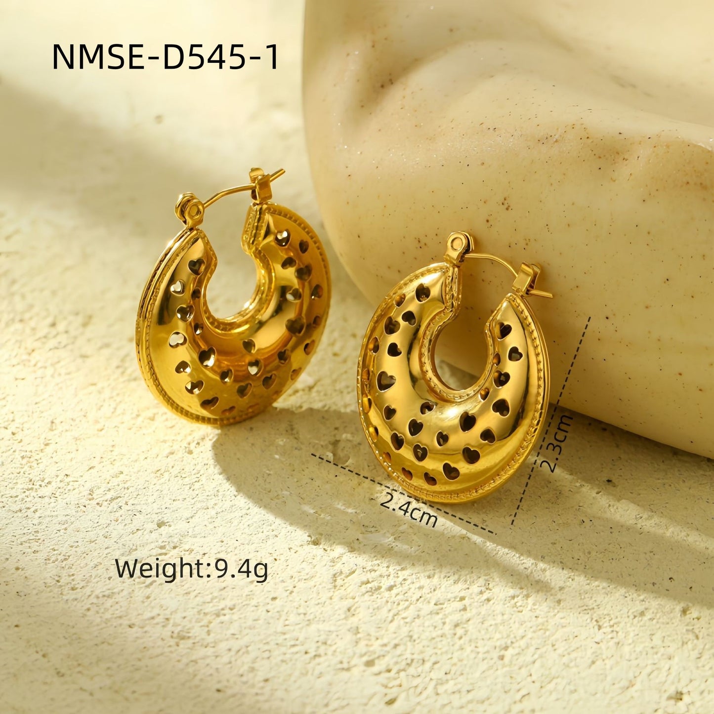 Pendientes de tuerca geométricos huecos de acero inoxidable vintage con acabado chapado para mujer