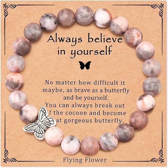 Natural Pink Zebra Stone Butterfly Geometric 800 Silver Beaded Bracelet Unisex Casual Business Fashion