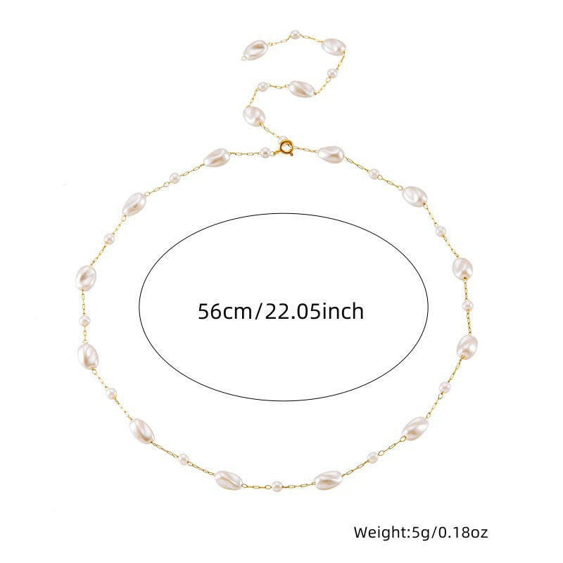 Vintage Fashion Pearl Irregular Stainless Steel Plated Necklace