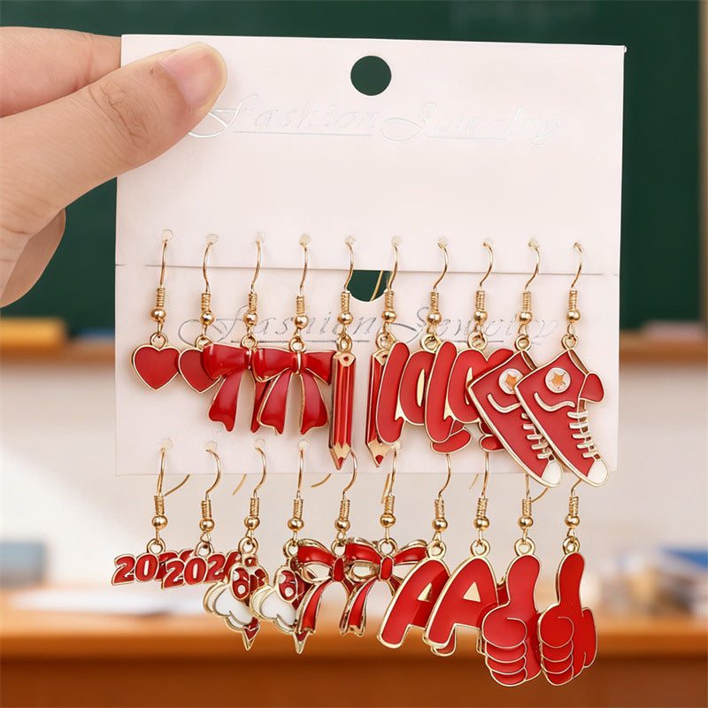 Pendientes de aleación con forma de lazo minimalistas con incrustaciones de perlas para niñas de 3 a 10 años