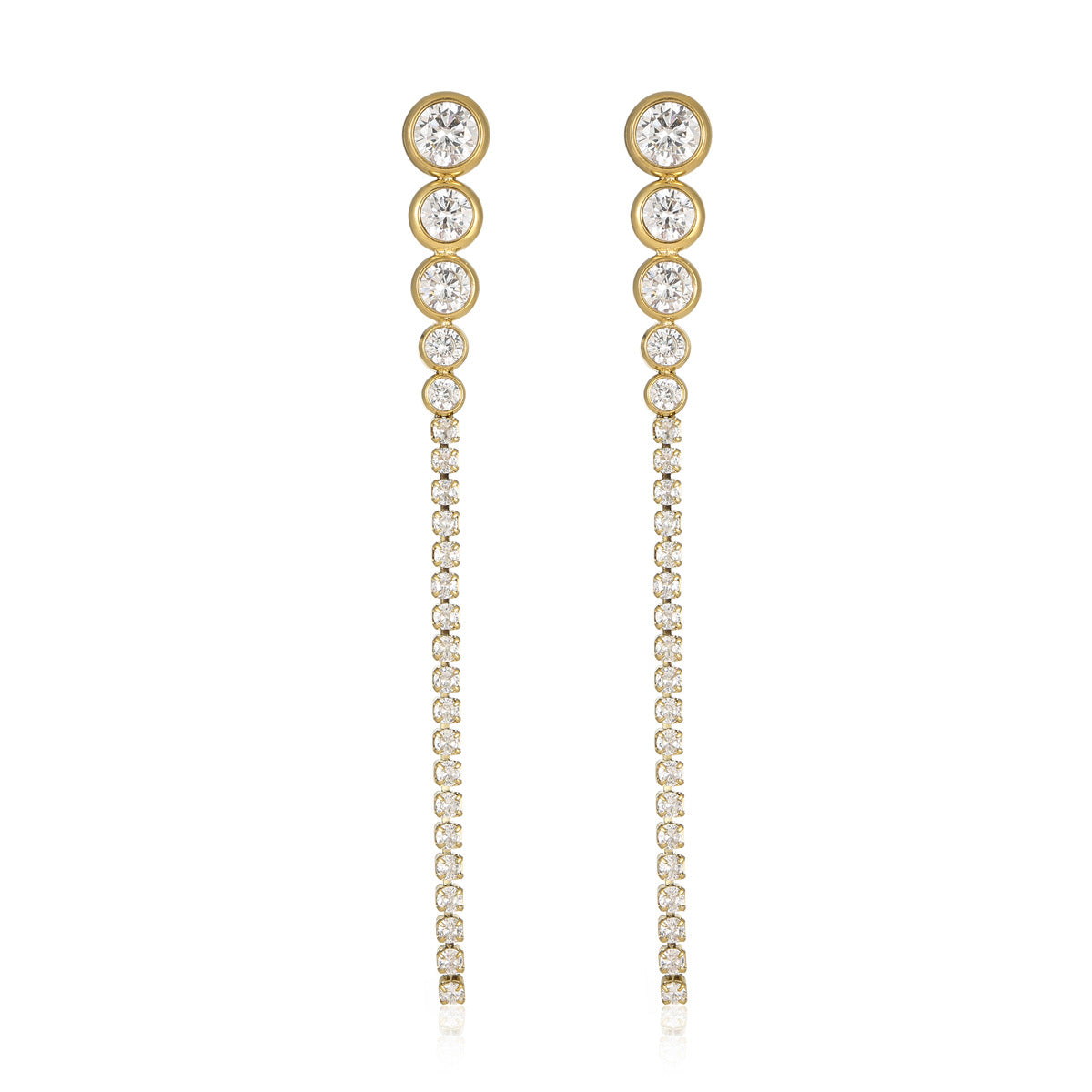 Pendientes largos de borla estilo vintage de acero inoxidable con detalles de diamantes de imitación para mujer