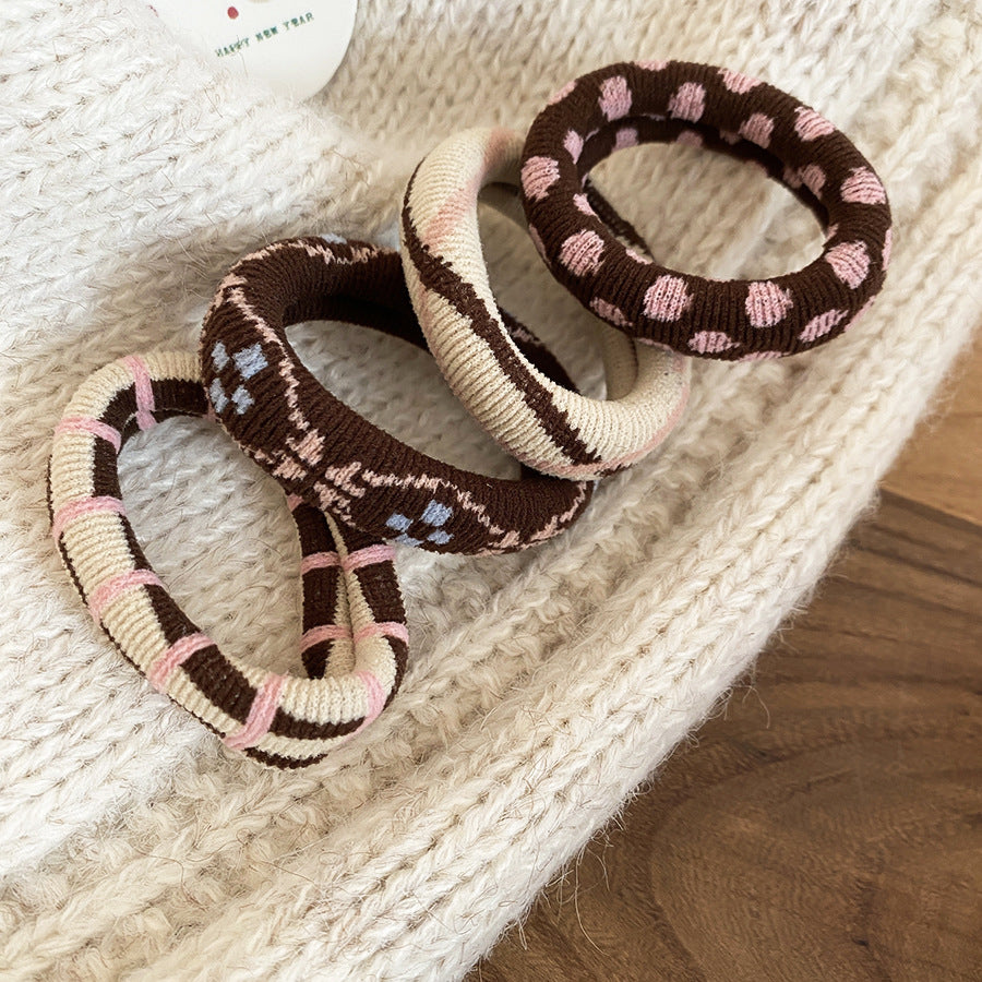Fermacoda in Tessuto Elasticizzato Ispirato al Vintage, Set da Quattro con Fantasia Geometrica per Coda di Cavallo