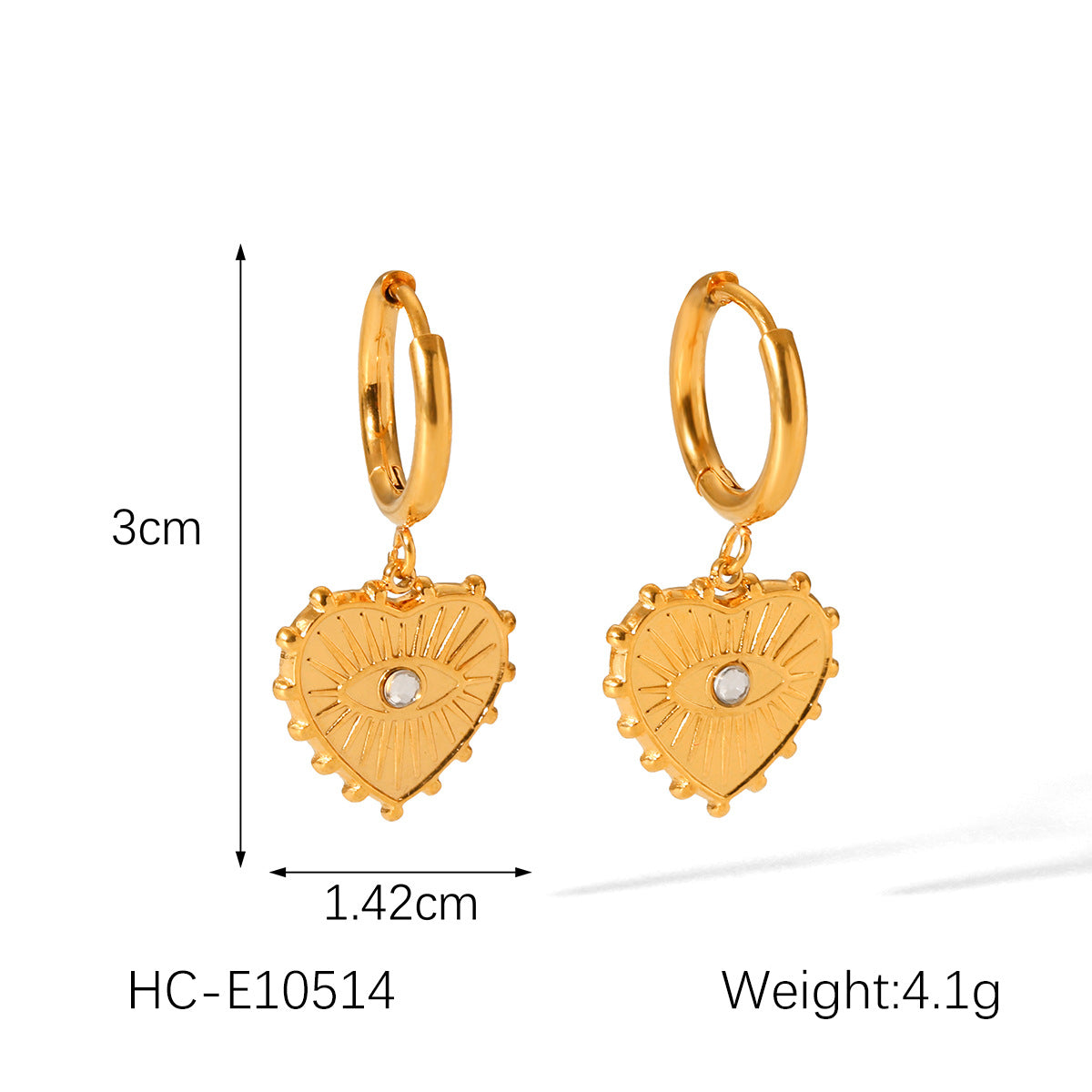 Minimalist Heart-Shaped Stainless Steel Zirconia Inlaid Ear Studs with Plated Finish for Women