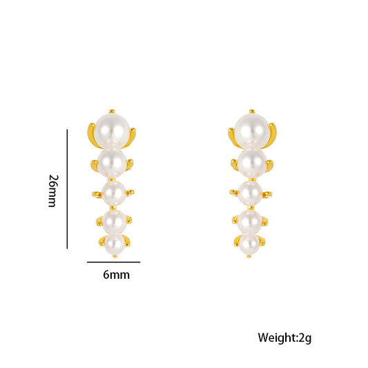 Collana con Pendente Minimalista Geometrico e Perle per Donna in Acciaio al Titanio con Finitura Galvanizzata e Accenti di Perle d'Acqua Dolce