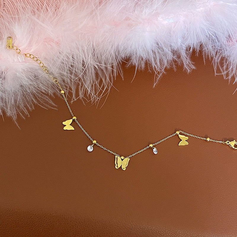Minimalist Butterfly-Shaped Titanium Steel Bracelet with Rhinestone Inlay Vacuum Plated for Women and Men