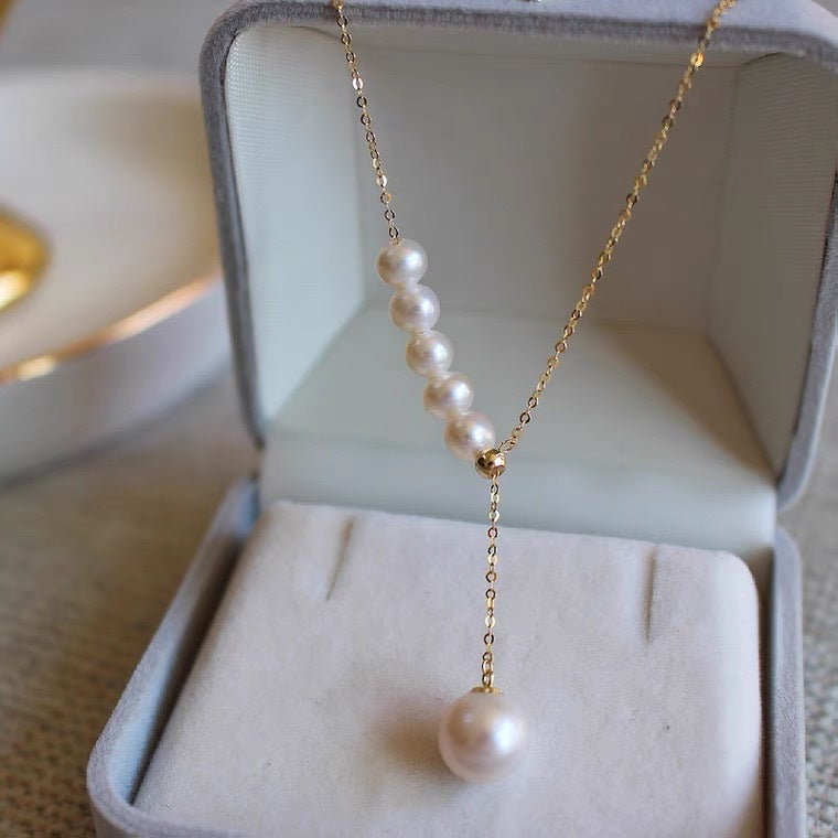 Minimalist Mermaid Tear Pearl Pendant Necklace for Women Titanium Steel Y-Shape Clavicle Chain with Electroplated Finish