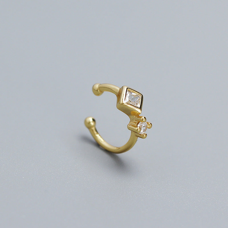 Orecchini a clip minimalisti geometrici in argento sterling S925 per orecchie non forate con intarsi in strass e finitura placcata