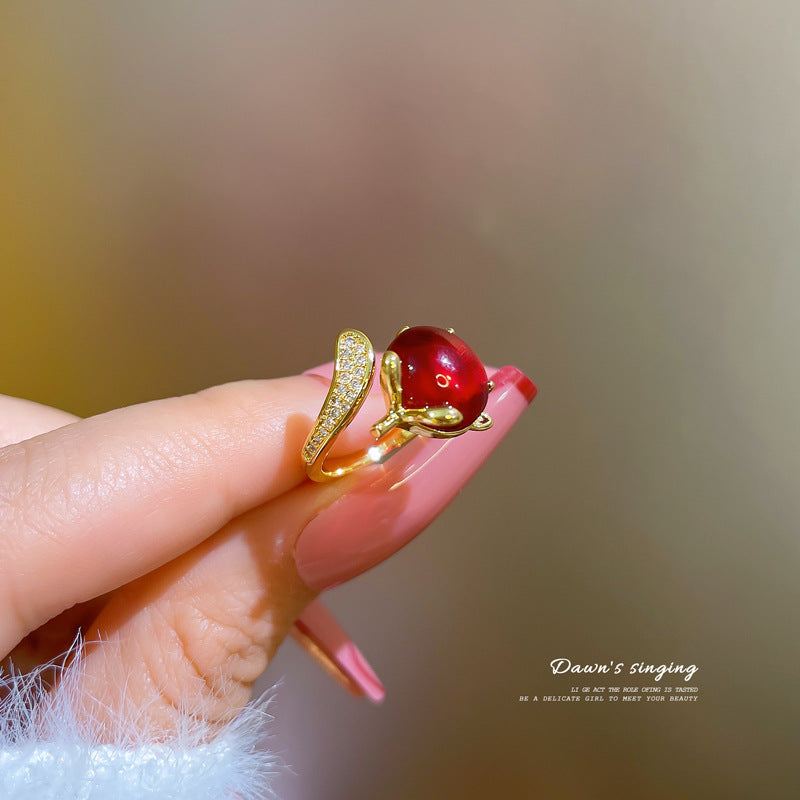Anillo de zorro de dibujos animados con incrustaciones de diamantes de imitación en latón, diseño de corona ajustable para mujer, acabado antiguo