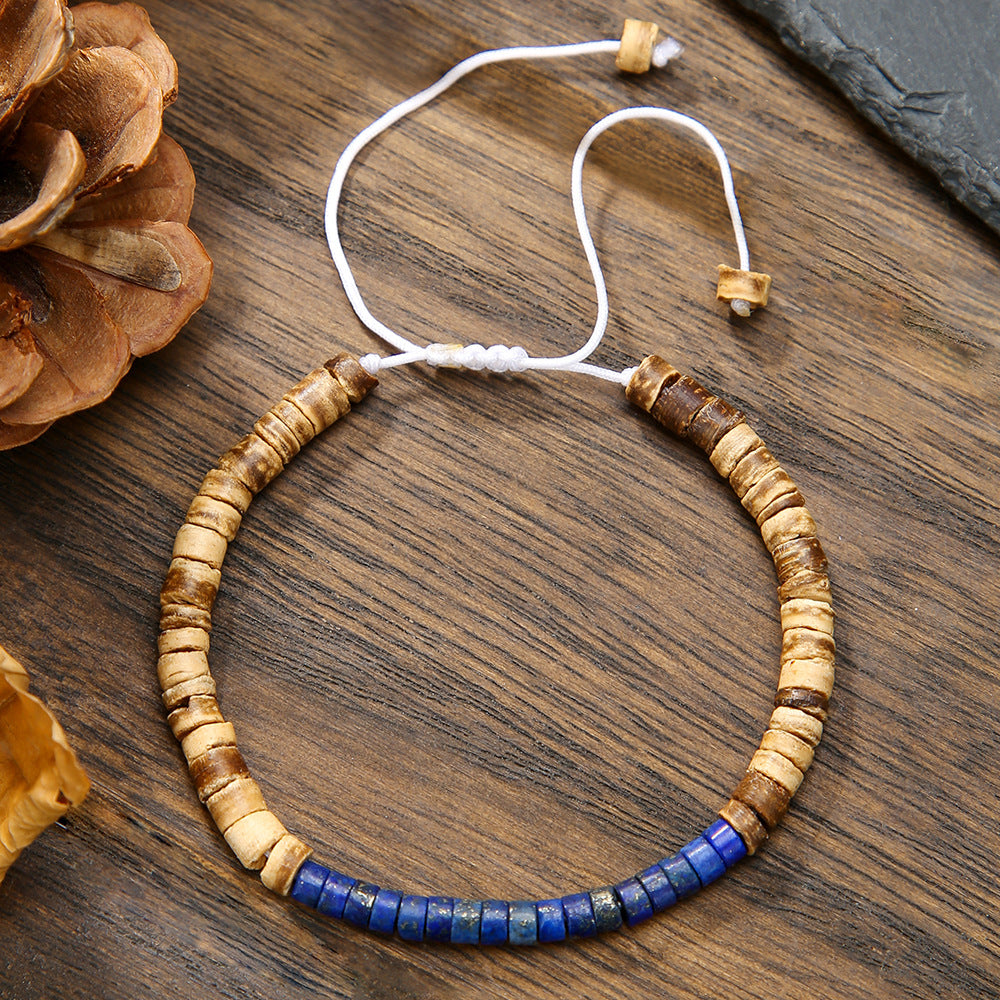 Fashion Round Wood and Natural Gemstone Beaded Bracelet for Unisex