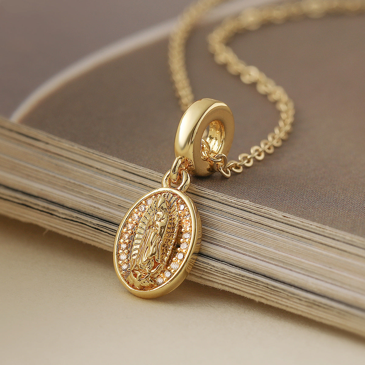 Vintage Geometric Pendant Necklace for Women with Copper Base Plated in 18K Gold and Zircon Inlay