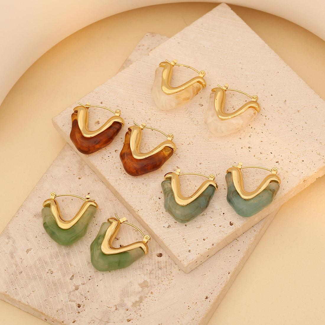 Fashionable Geometric V-Shaped Earrings in Stainless Steel with Plated Finish for Women