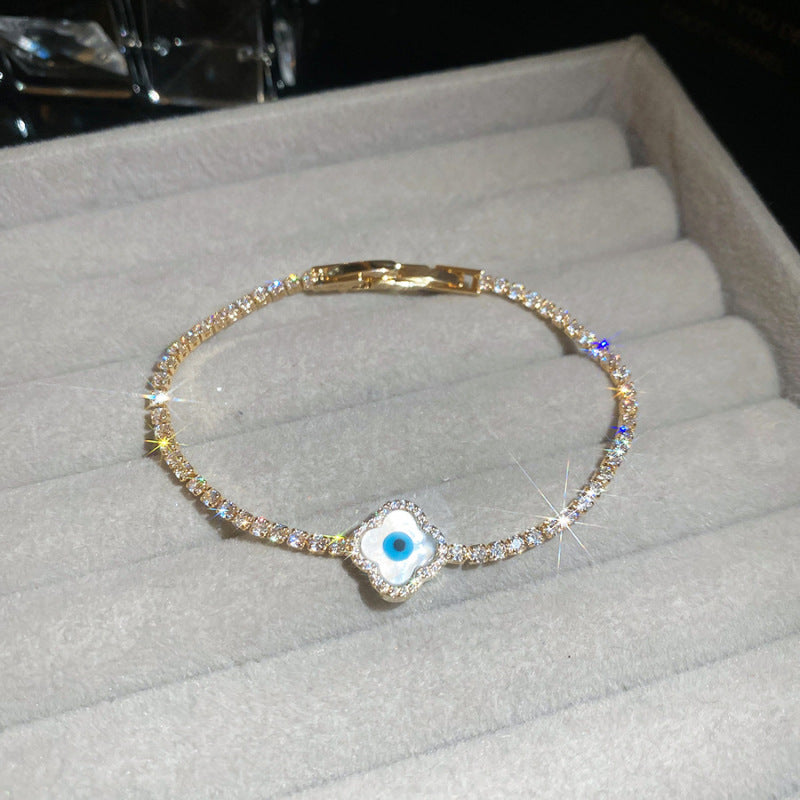 Luxury Elegant Geometric Round Cubic Zirconia Inlaid Brass Bracelet for Women