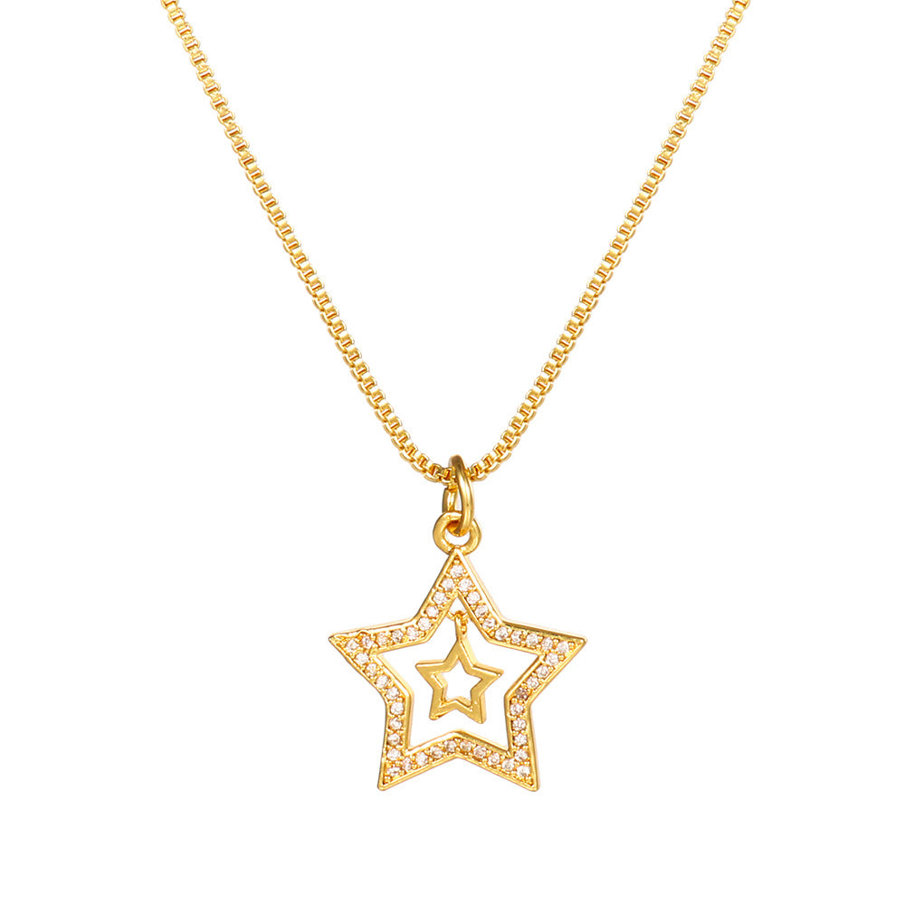 Brass Cubic Zirconia Butterfly Cross Dragonfly Heart Moon Pendant Necklace for Women with Box Chain