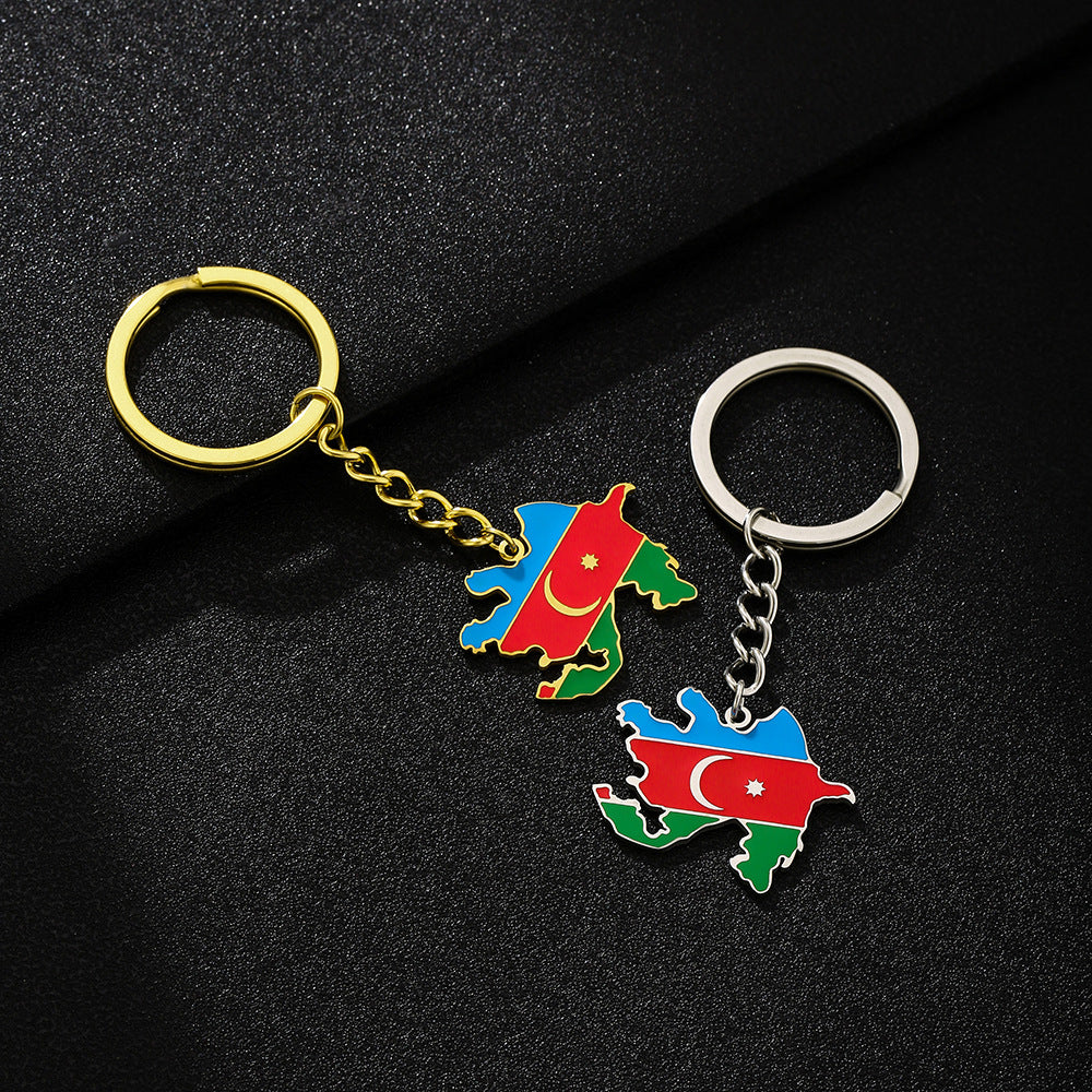 Llavero Colgante Vintage con Mapa y Bandera Étnica de Azerbaiyán en Acero de Titanio, Accesorio Unisex