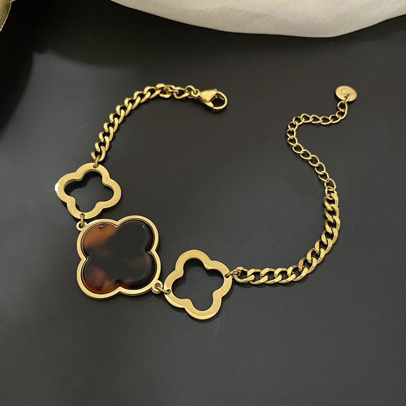 Vintage Gold Plated Titanium Steel Leopard Print Bracelet Unisex