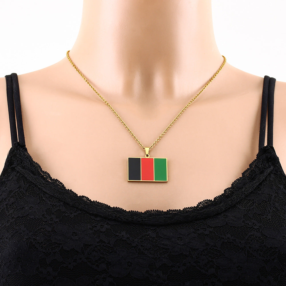 Ethnic Vintage Geometric Enamel Pendant Necklace in 304 Stainless Steel with Flat Cross Chain for Women