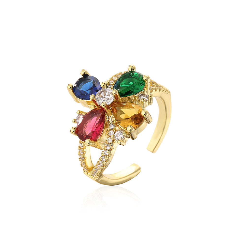 Anello Aperto Geometrico Minimalista da Donna in Ottone con Zirconia Micro-Incastonata