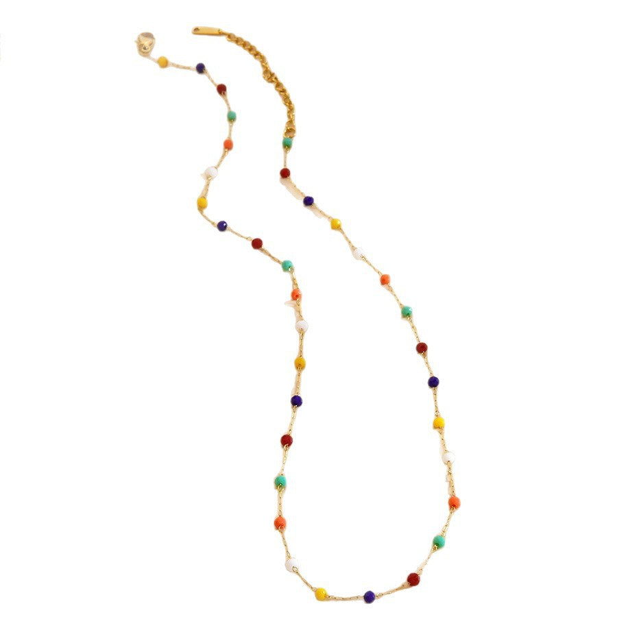 Collana da donna lussuosa geometrica rotonda placcata in acciaio inossidabile con perline colorate
