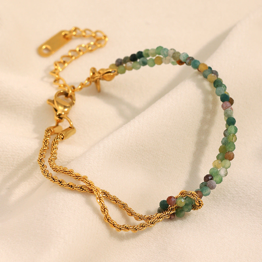 Bracciale a catena ritorta in acciaio inossidabile geometrico alla moda con placcatura in oro 18 carati e dettagli in pietra naturale da donna