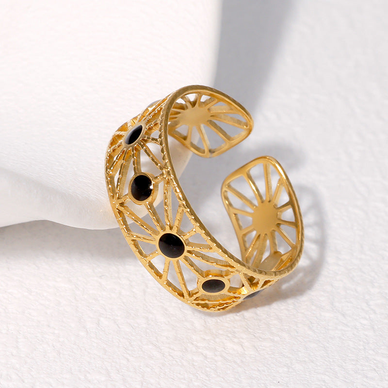 Elegante Anello da Donna Geometrico Cavo Regolabile in Acciaio Inossidabile con Finitura Galvanica