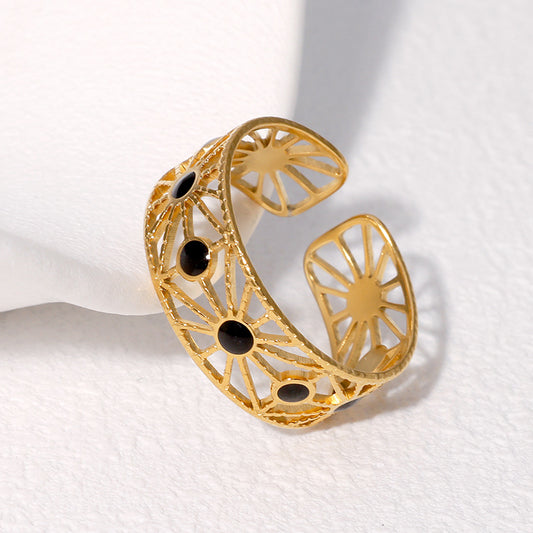 Elegant Geometric Hollow Adjustable Stainless Steel Ring with Plating Finish for Women