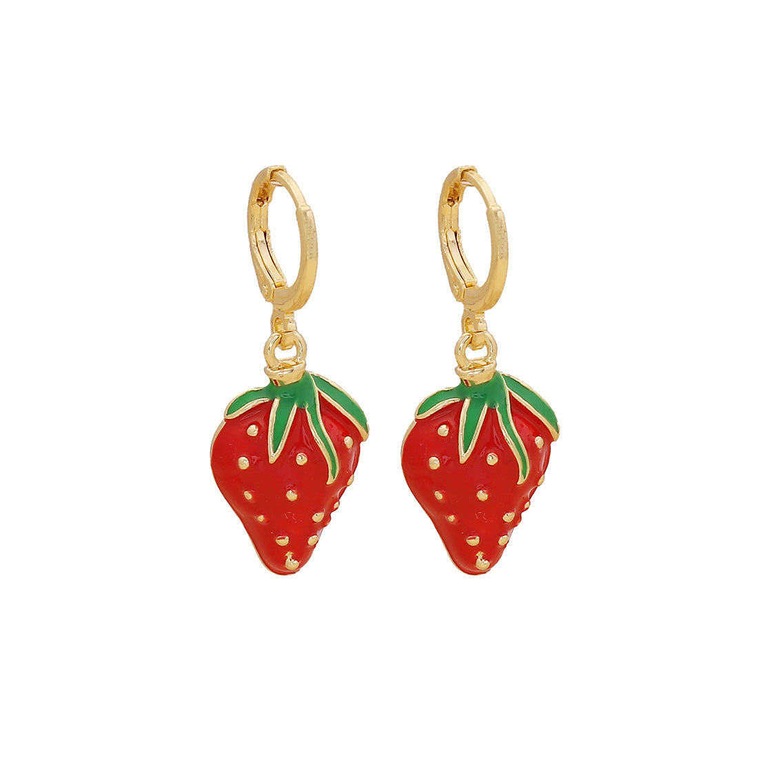 Sweet and Edgy Cherry and Strawberry Fruit-Shaped Earrings for Women Made of Copper with Enamel Finish