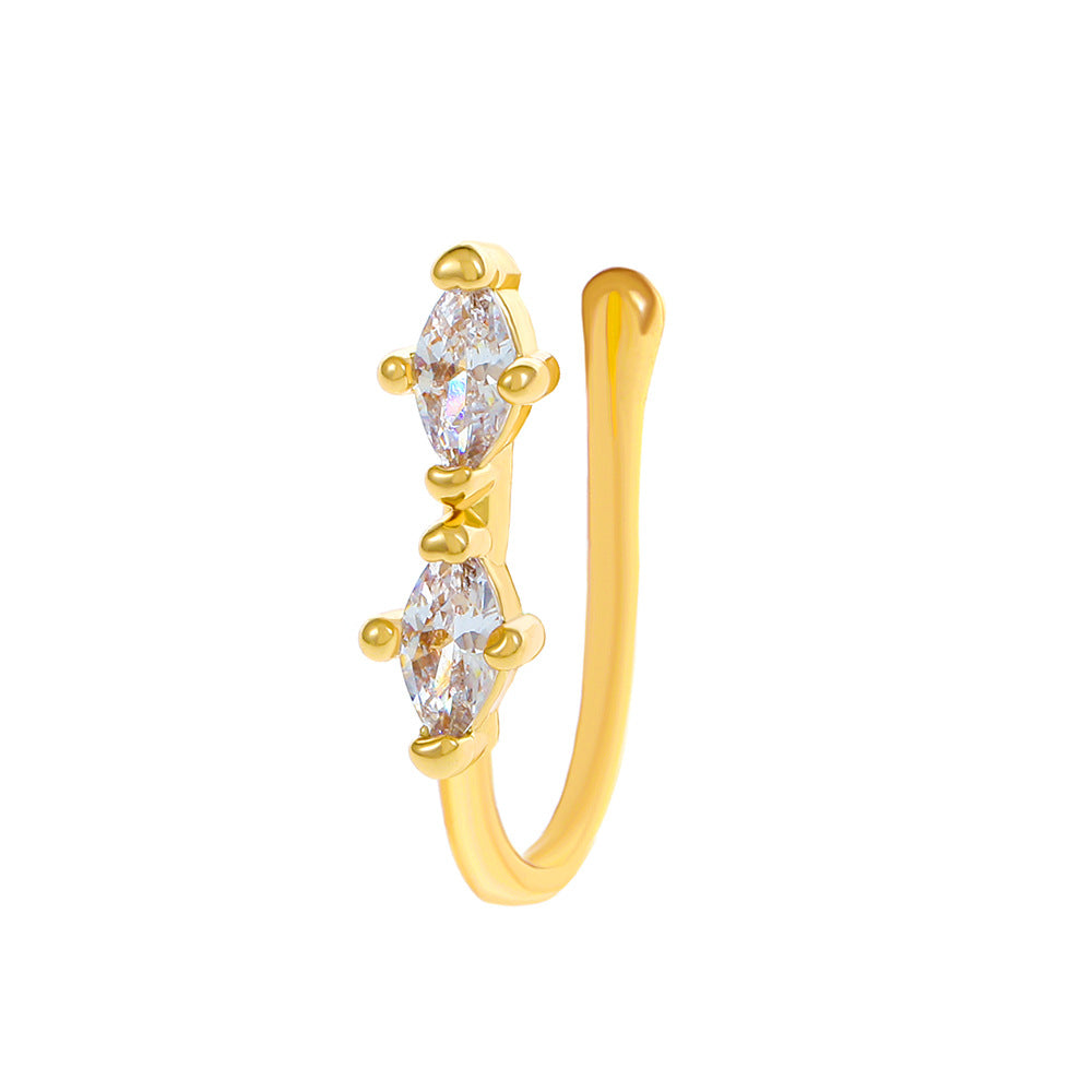 Clip per il naso a forma di U con stella e cuore placcata in rame vintage con zirconia cubica