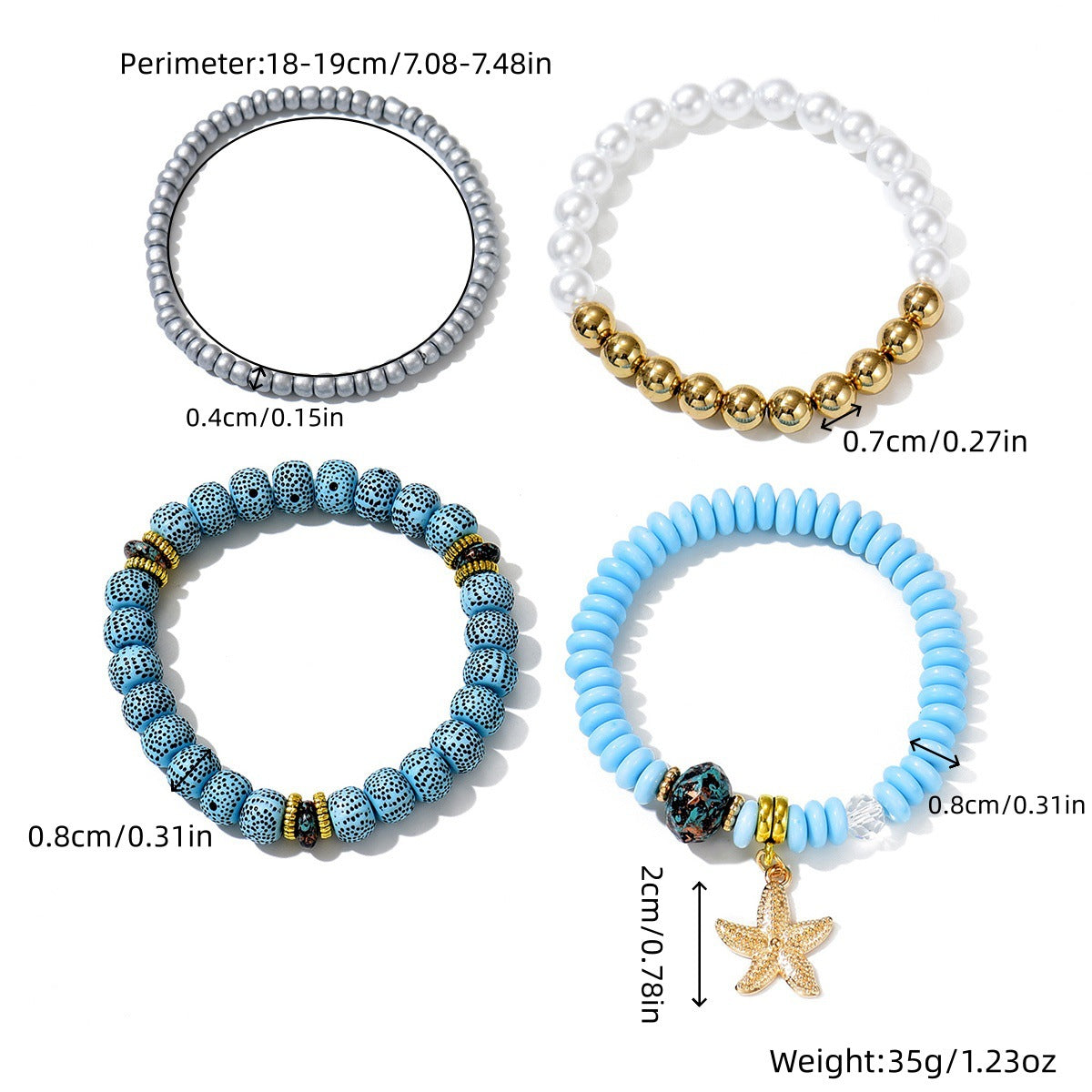 Bohemian Geometric Round Pearl Handmade Beading Bracelet Set for Women
