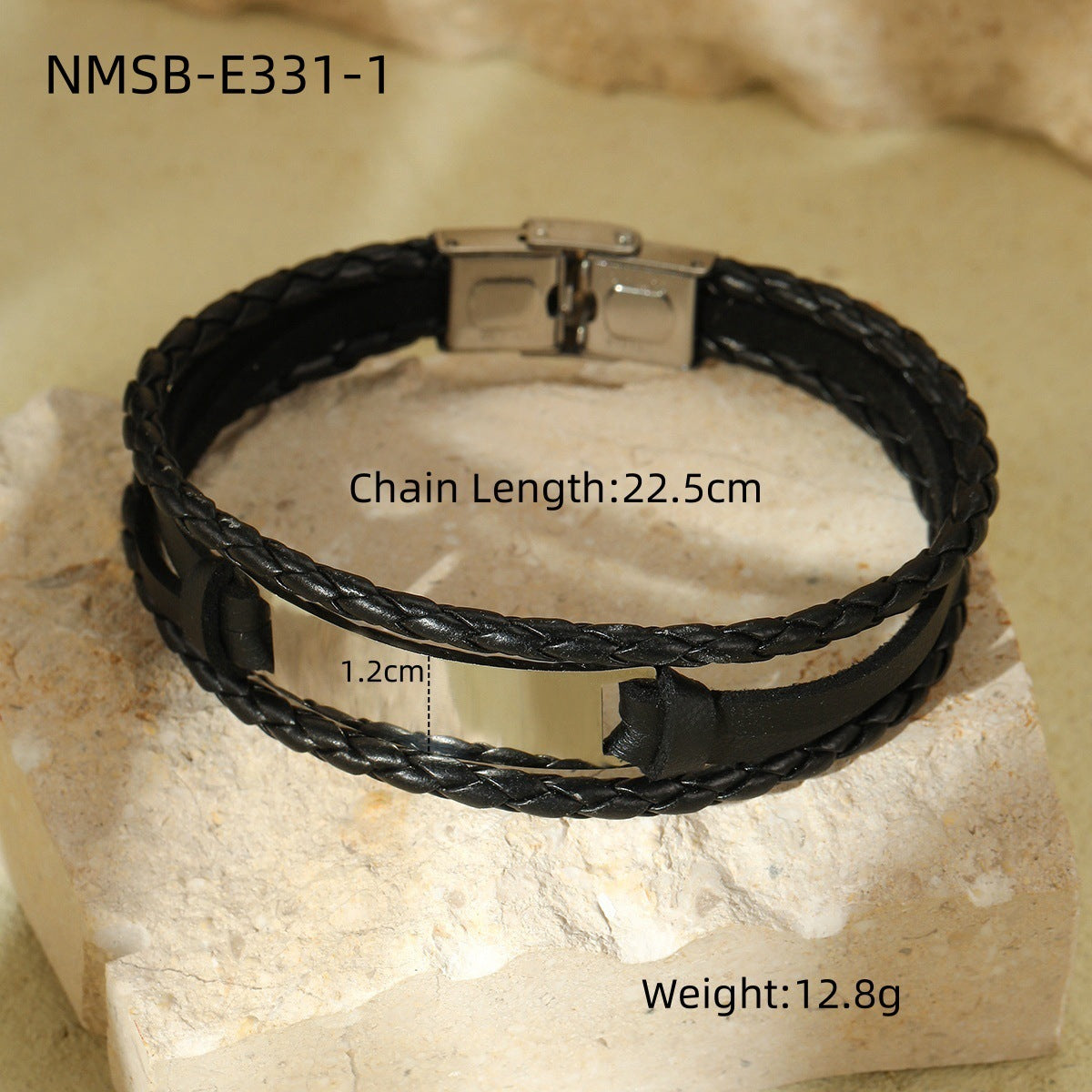 Bracciale Minimalista in Acciaio Inossidabile con Finitura Lucida, Placcatura in Titanio, Design Geometrico e Intreccio in Pelle, per Donna, con Possibilità di Incisione
