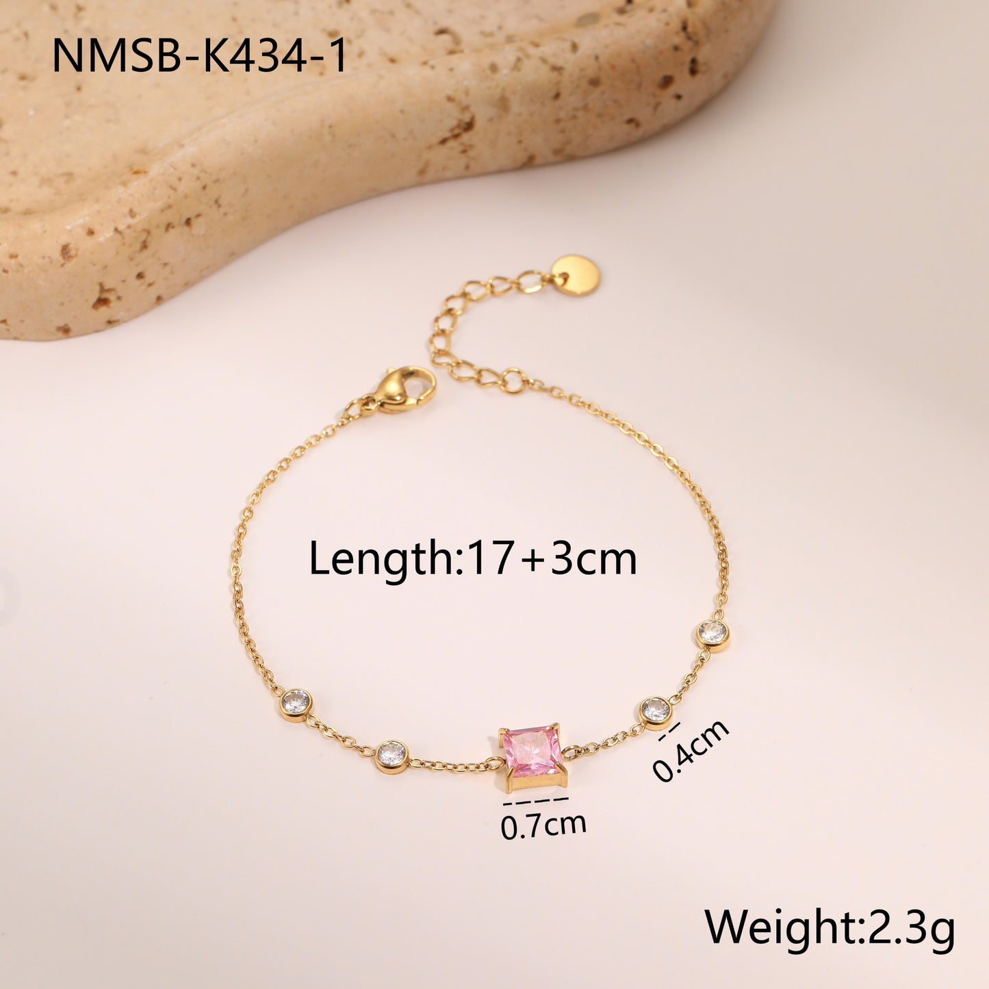 Minimalist French Elegant Square Zirconia Titanium Steel Bracelet with Gold Plating for Women